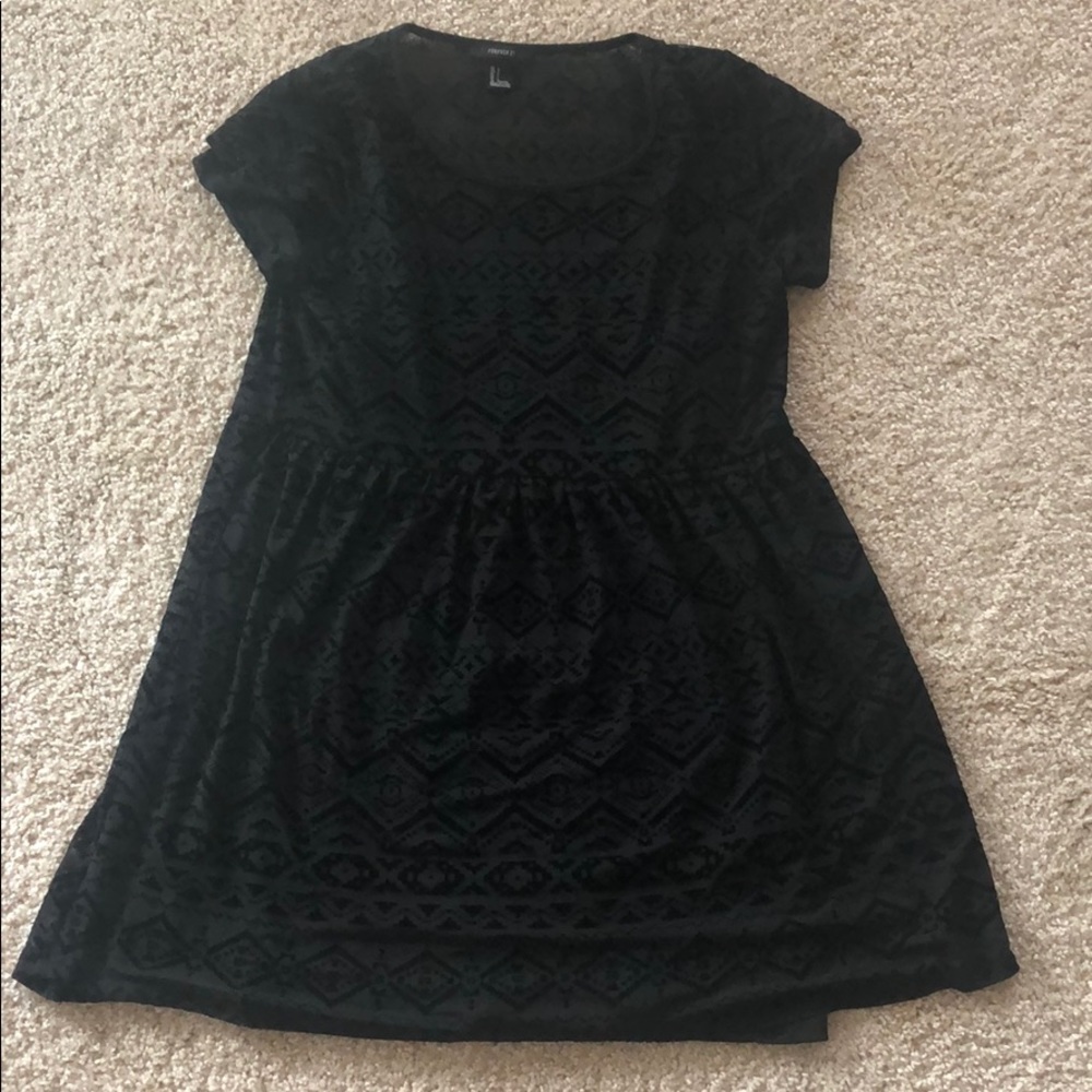 Black Geo Print Velvet Dress